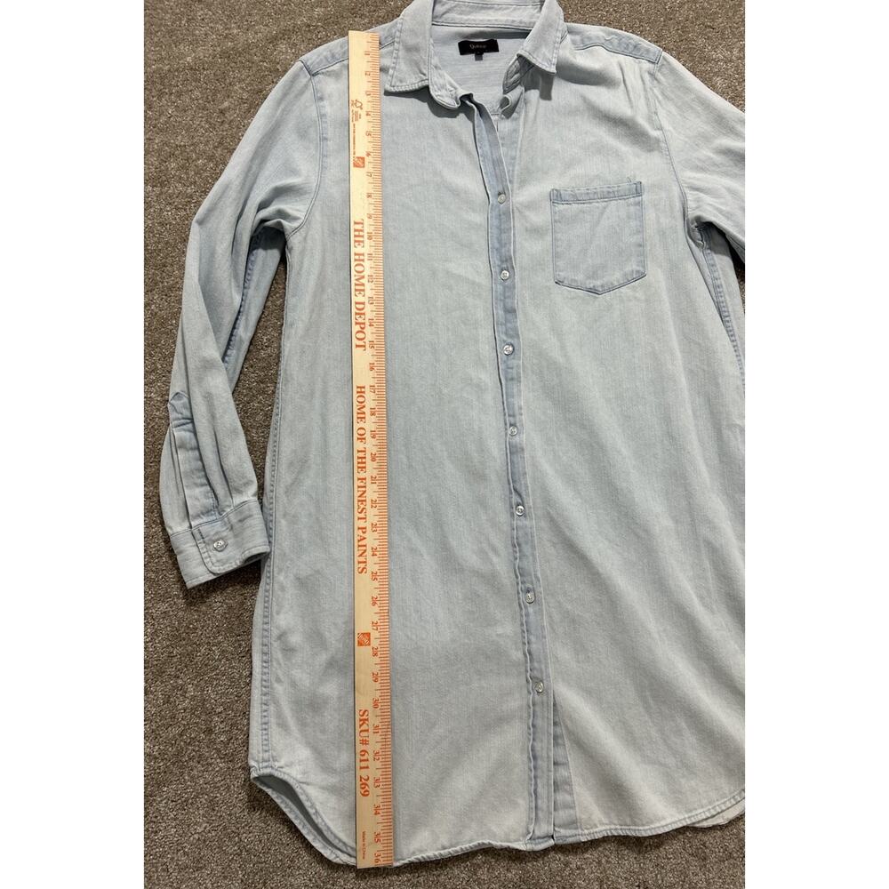 QUINCE Womens L Distressed Denim Mini Shirt Dress in Light Chambray - Picture 4 of 8
